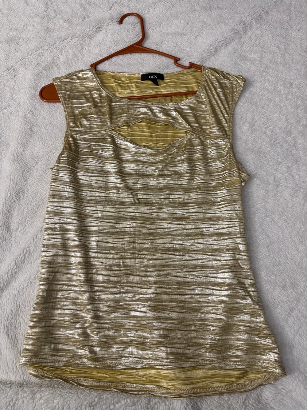 BCX Metallic Gold Sleeveless Tank with Front Cutout
